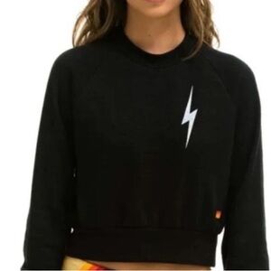 Aviator Nation Black Sweatshirt with White Lightning Bolt